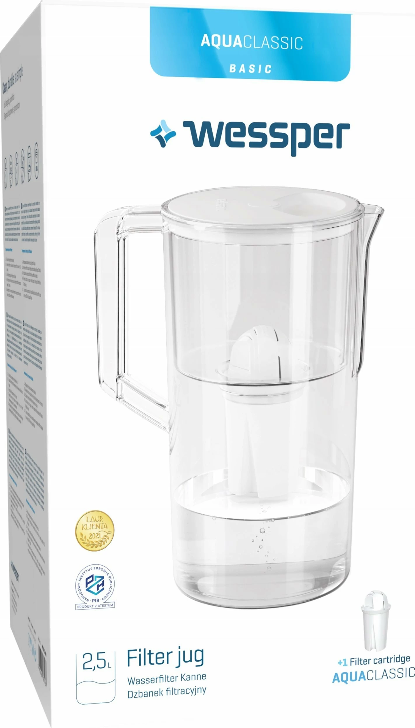 Kanë filtruese për ujë Wessper AquaClassic Basic WES204-WH 2.5L, set 1 filtër, e bardhë