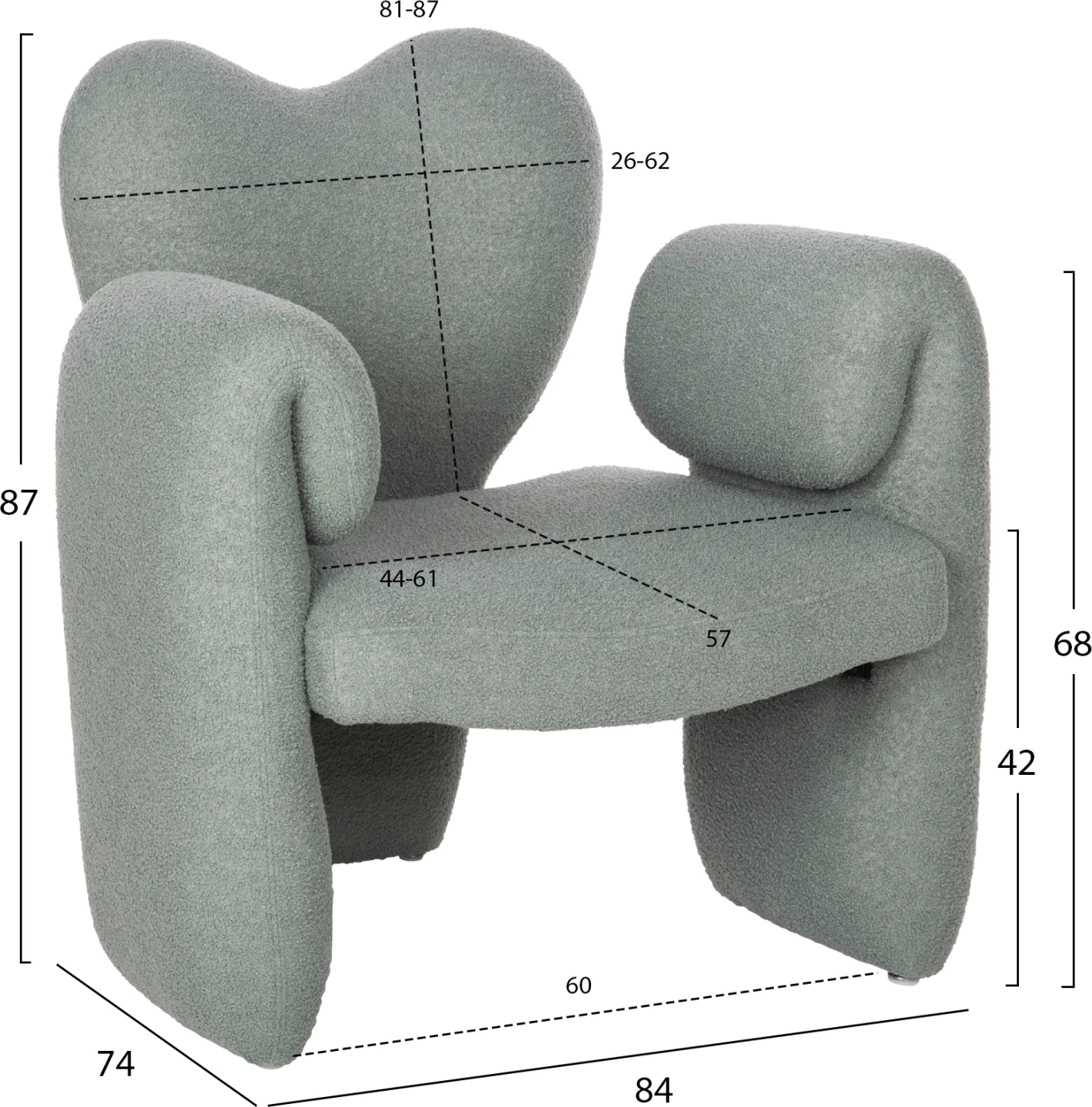 Karrige ngrënieje me krahë HARTT FH9777.07, ngjyrë fistik, pëlhurë TEDDY, 84x74x87H cm