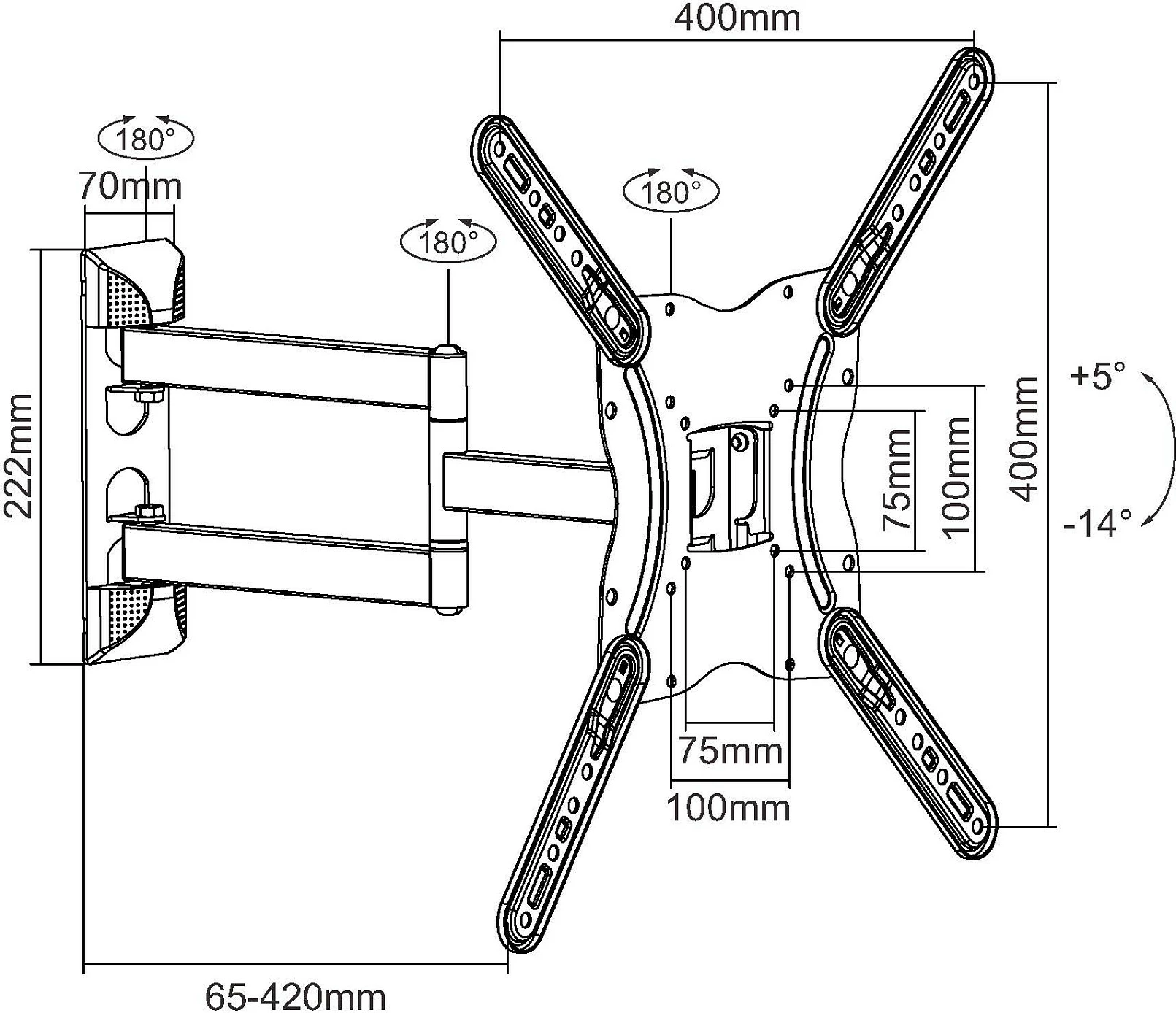 Mbajtëse muri EQUIP, për TV/Monitor 13"-55", VESA 75x75-400x400, 30kg, e zezë