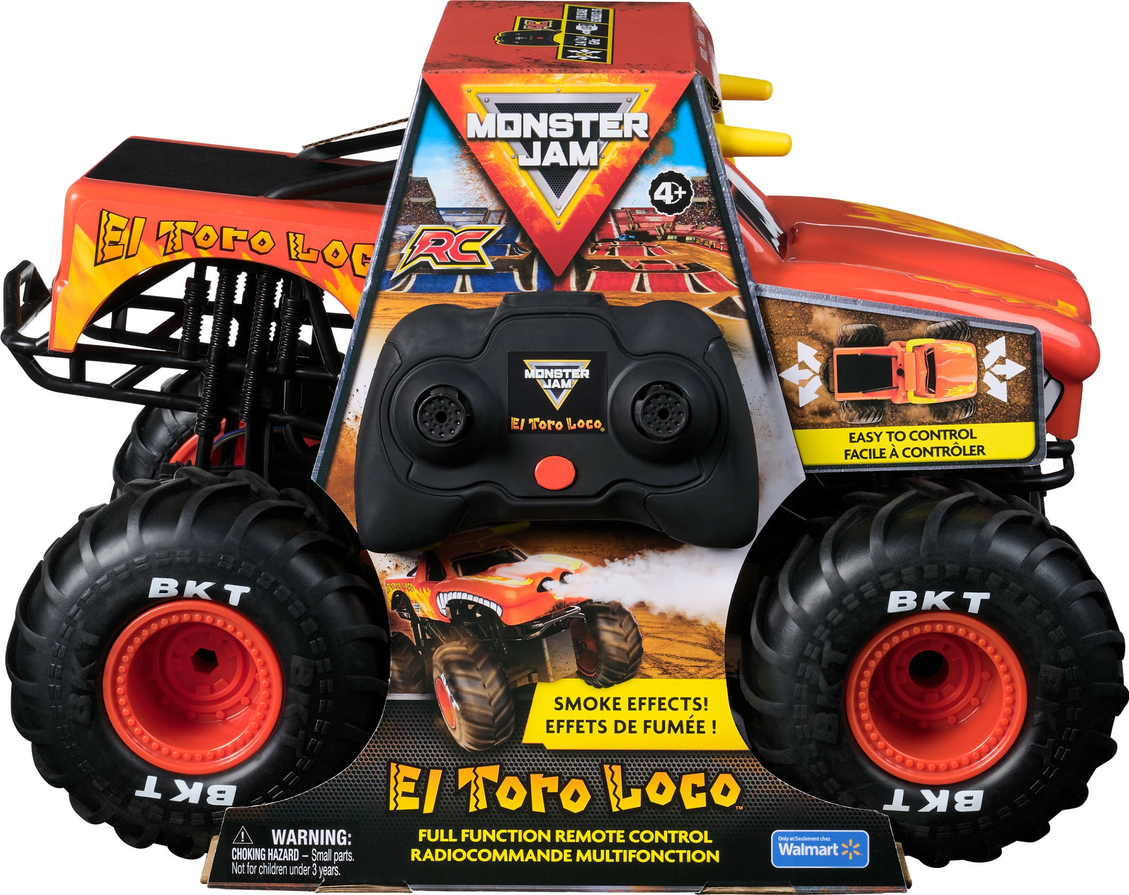Kamion Monster Truck RC Spin Master Monster Jam El Toro Loco, shkallë 1:15, efekt tymi, zi/portokalli