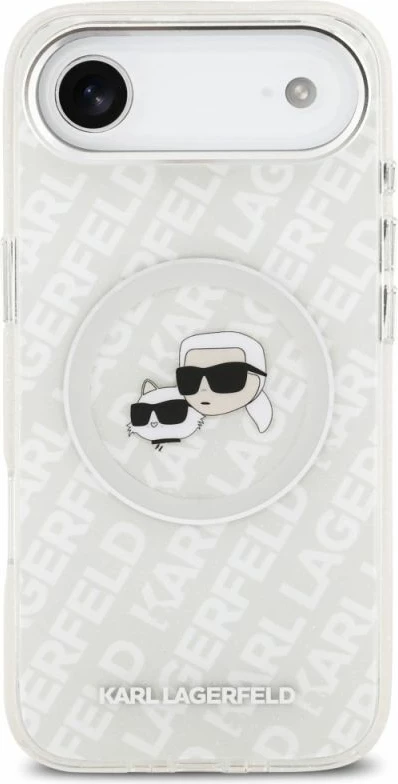 Kapak telefoni Karl Lagerfeld IML Glitter Karl & Choupette Heads Logo MagSafe për iPhone Air, hiri
