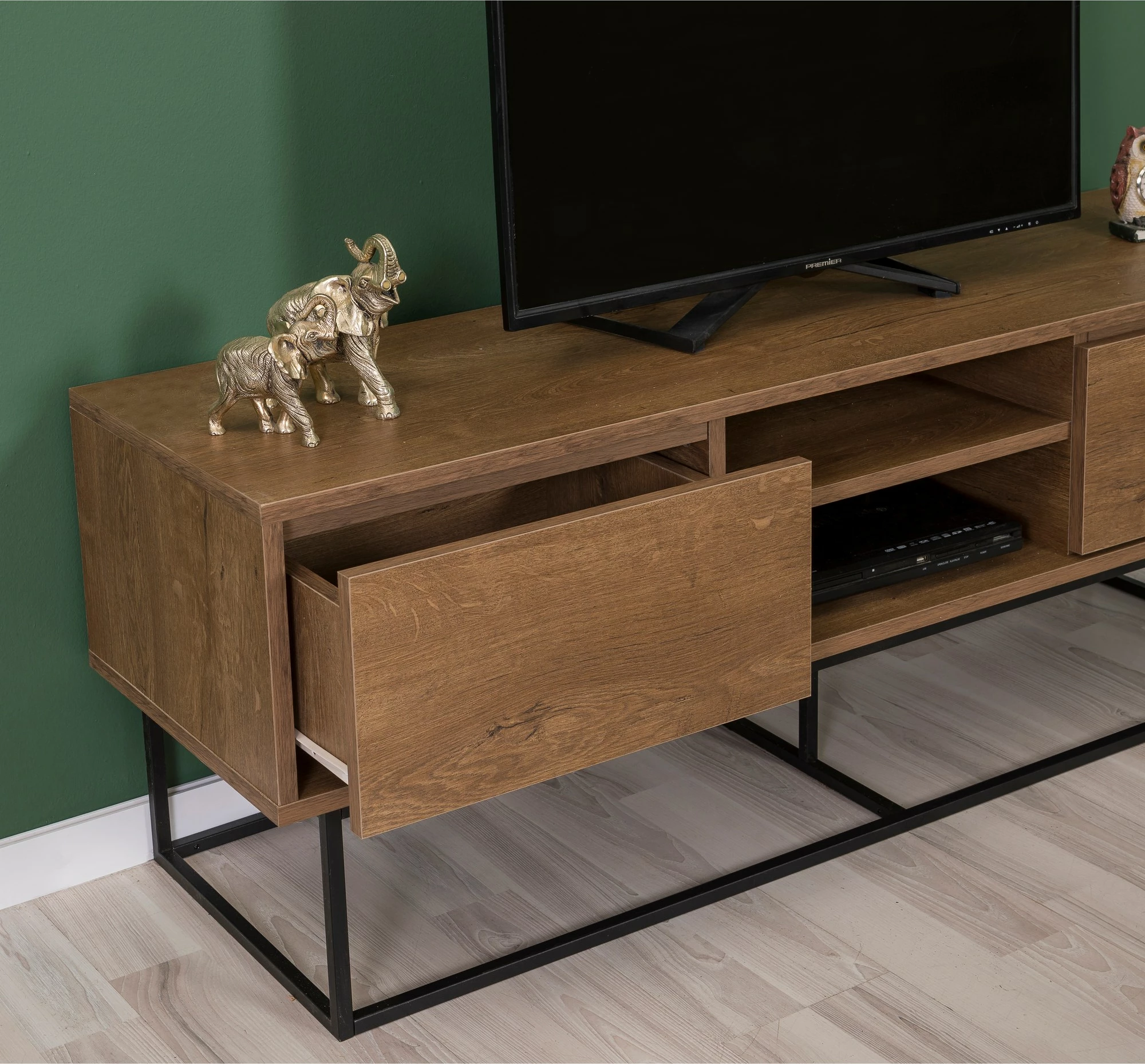 Set mobiljesh për dhomë dite, ngjyrë arrë dhe e zezë, Laxus Takım 3