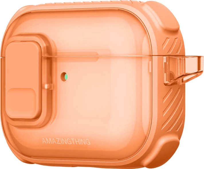 Mbështjellës për kufje, AmazingThing, Titan Pro Mag Case Clear për AirPods Pro 3, me karabiner, kompatibil me karikim wireless, portë me bllokim të brendshëm, port kundër goditjeve PC/TPU, portokalli