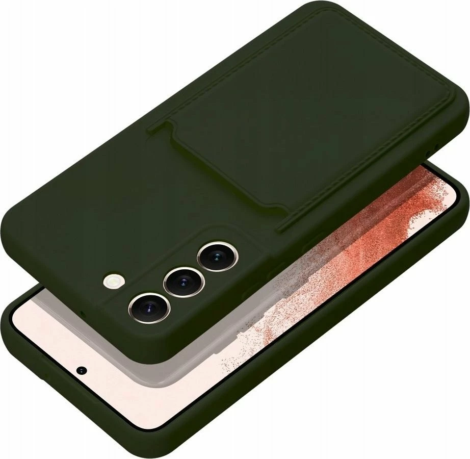 Mbështjellës OEM Forcell Card Case për Samsung Galaxy A14 5G / A14 4G, silikon, me xhep karte, mbrojtje kamere, me xham të kalitur H9 9H, set 2-në-1, e gjelbër