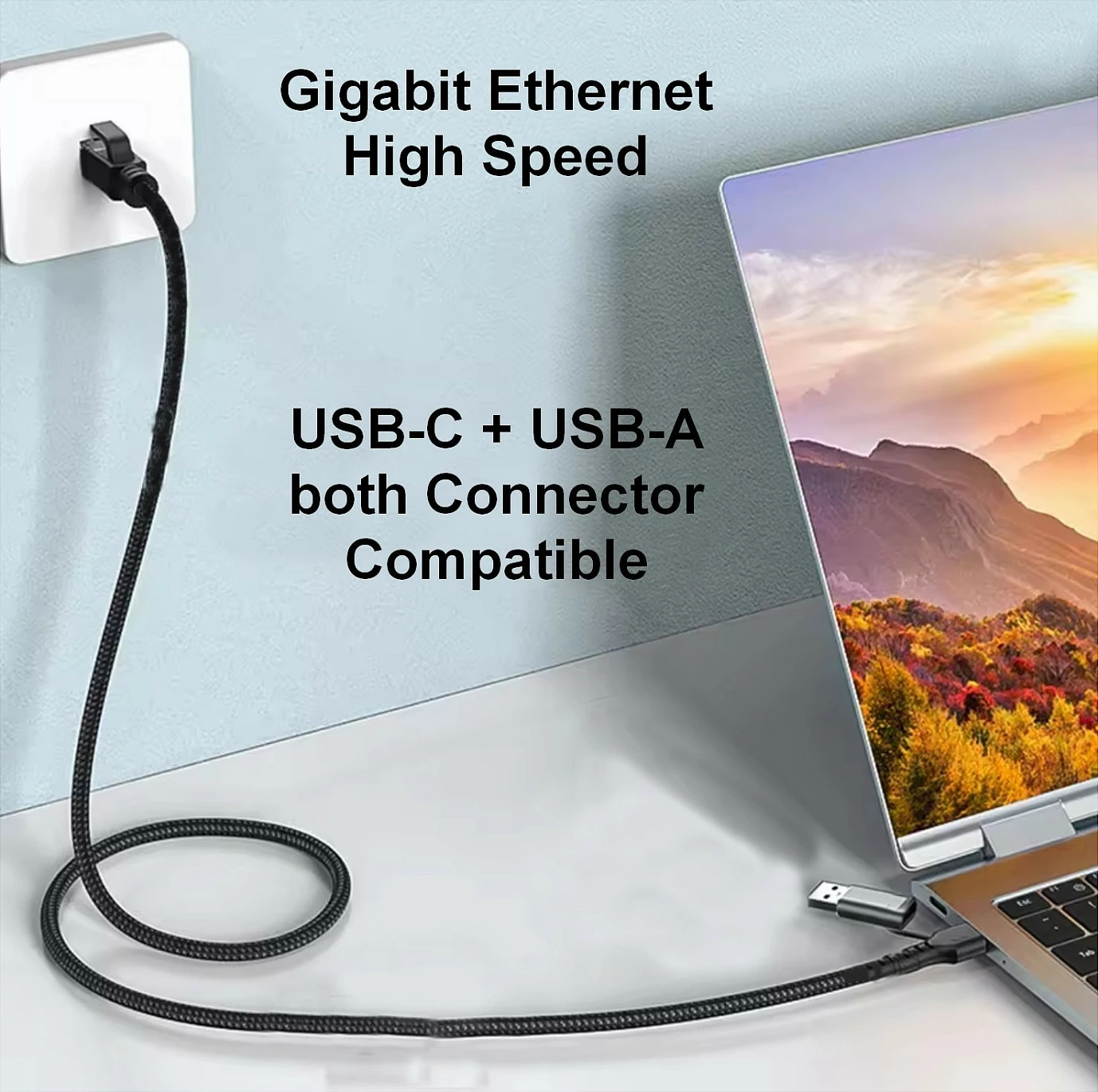 Adapter Ethernet EQUIP USB-C/USB-A në RJ45, 3m, Gigabit, i zi