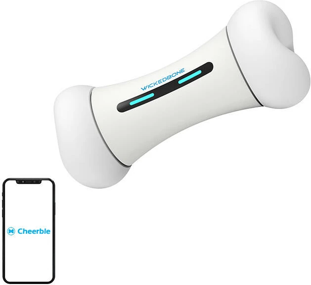 Lodër interaktive për qen Cheerble Wickedbone, kontroll me aplikacion, e bardhë