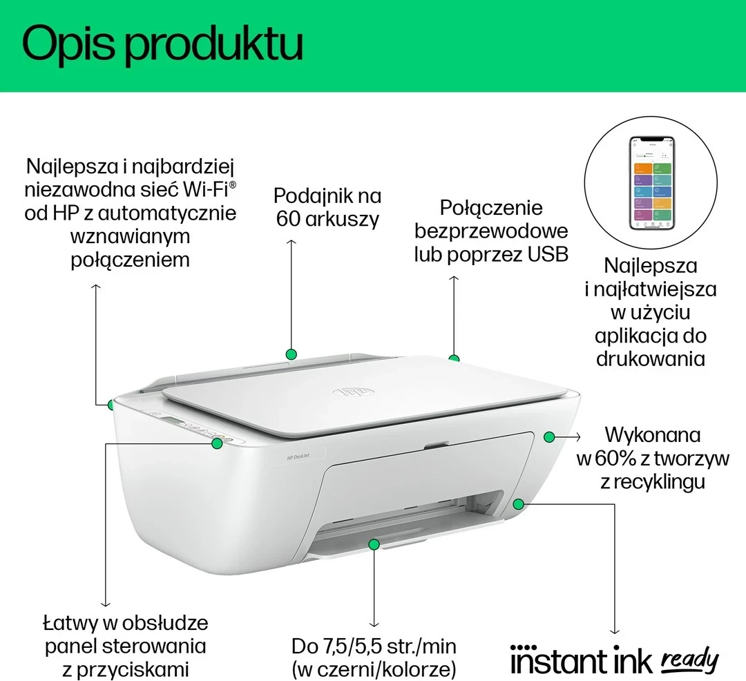 Printer multifunksional HP DeskJet 2810e, wireless, ngjyrë e bardhë