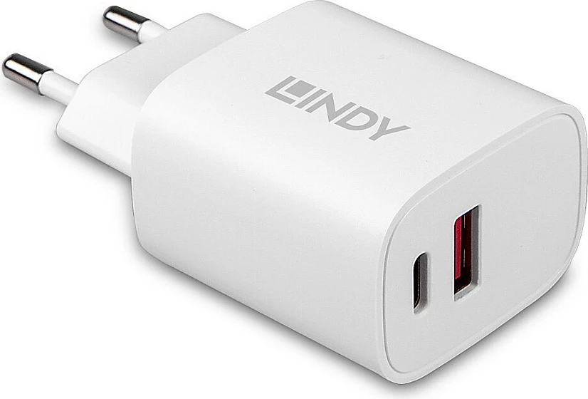 Karikues muri LINDY 73413, 20W, 2 porta (USB-C PD + USB-A), i bardhë