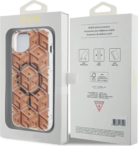 Mbështjellës Guess IML GCube MagSafe për iPhone 15 Plus / 14 Plus, Kafe