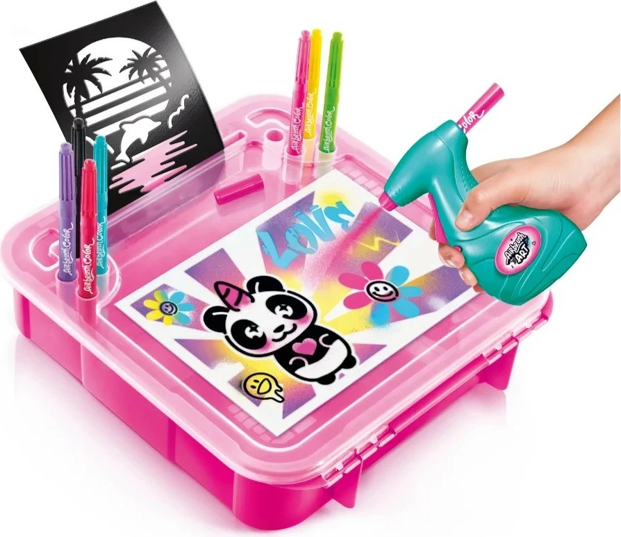 Set kreativ për pikturim Epee Project Art, EP60473, me aerograf elektronik, 8 ngjyra, valixhe, rozë