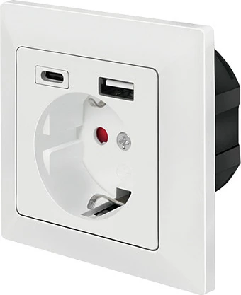 Prizë nën suva LogiLink, Schuko (CEE 7/3), USB-A + USB-C, e bardhë