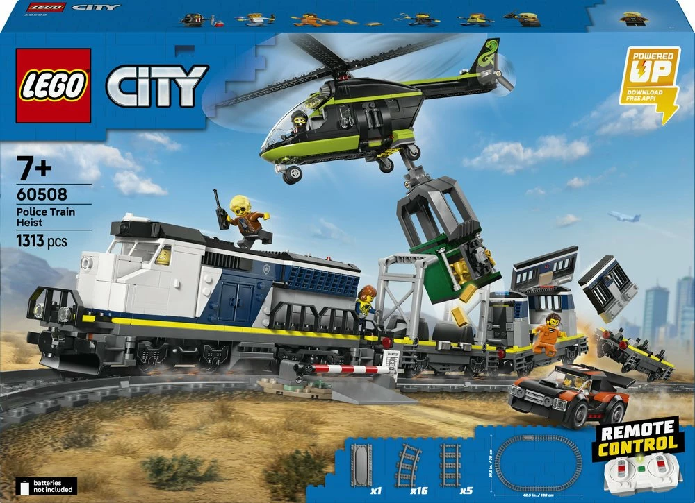 Set LEGO City LEGO 60508 Train Robbery, tren policie elektrik Powered Up, 1313 pjesë, 7+
