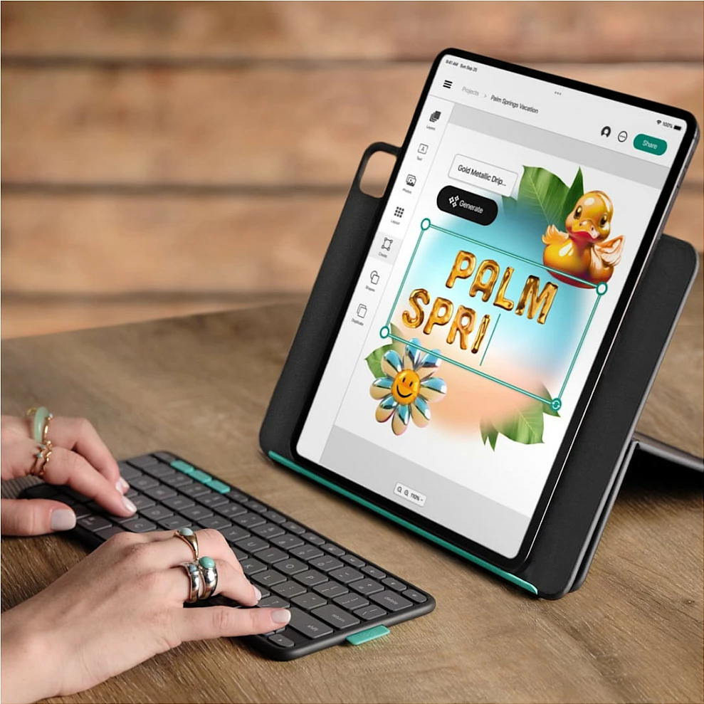 Mbështjellës folio me tastierë Logitech Flip Folio, për iPad Pro 13-inch (M4) / iPad Air 13-inch (M2/M3), Bluetooth, AZERTY FR, Graphite