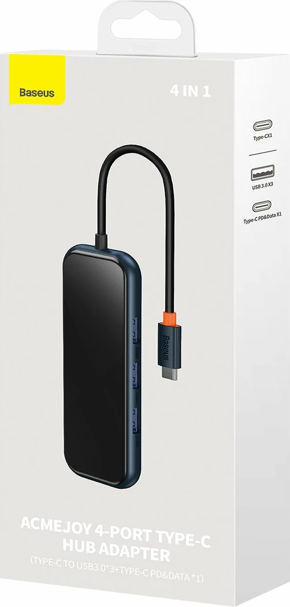 Kasë HUB Baseus AcmeJoy WKJZ010013, 4 porta, USB-C në 1x USB-C PD & Data / 3x USB3.0, Gri e errët