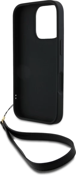Mbështjellës DKNY Wrist Strap Stock Logo për iPhone 16 Pro, i zi