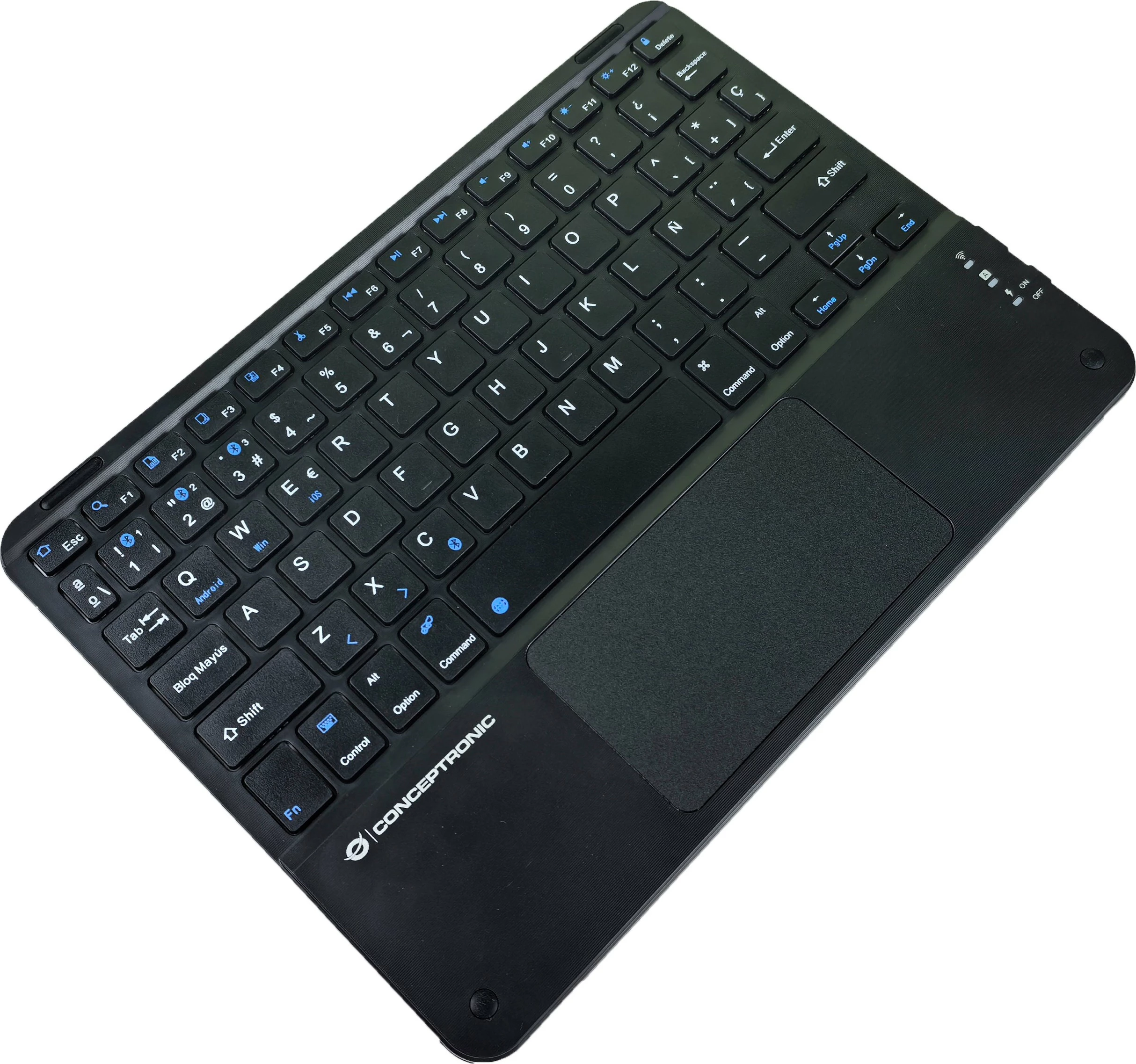 Tastierë wireless Conceptronic, QWERTY spanjoll, touchpad, Bluetooth, e zezë