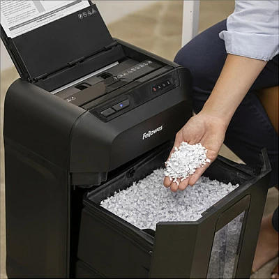 Makineri copëtimi letrash Fellowes Automax 80M, particle-cut, 80 fletë, 17L, e zezë