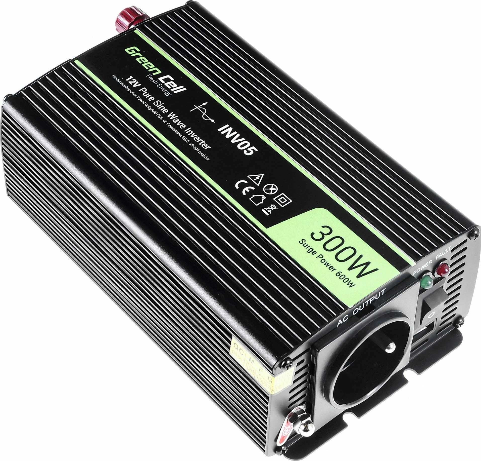 Inverter Green Cell INV05DE 12V/230V 300W sinusoide e pastër, i zi