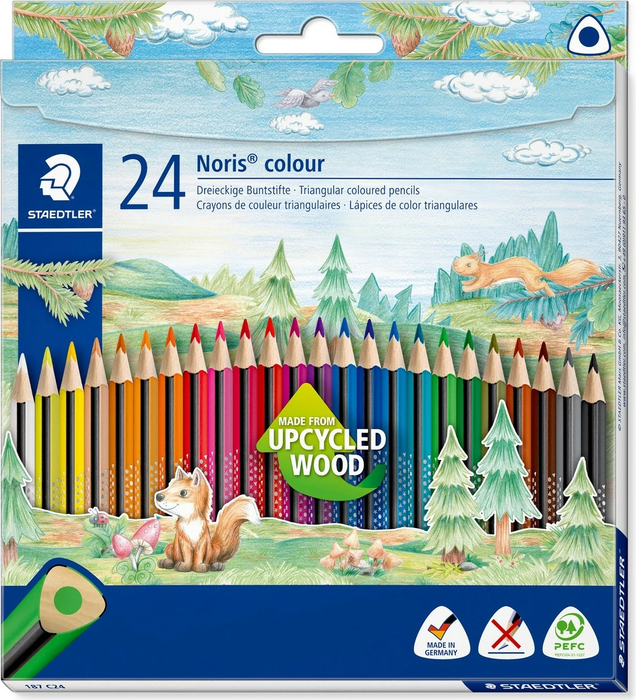 Set lapsa ngjyruese STAEDTLER 187C24, 24 copa, trekëndësh, dru, multingjyrëshe
