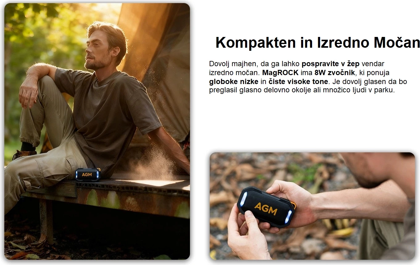 Altoparlant Bluetooth AGM MagROCK 8W TWS IPX7 me magnet dhe RGB, i zi