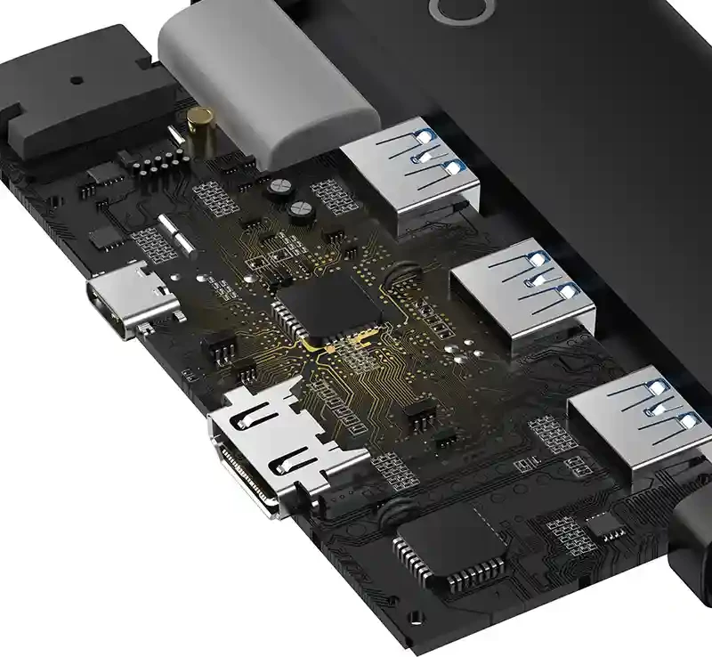 Kasë Baseus Lite Series 5in1, WKQX040001, USB-C në 3x USB 3.0 + USB-C + HDMI, e zezë