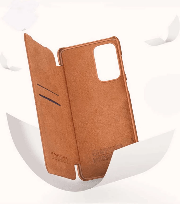 Mbështjellës me kapak NILLKIN QIN Pro për Samsung Galaxy A54, me mbrojtje kamere, me xhep karte, kafe