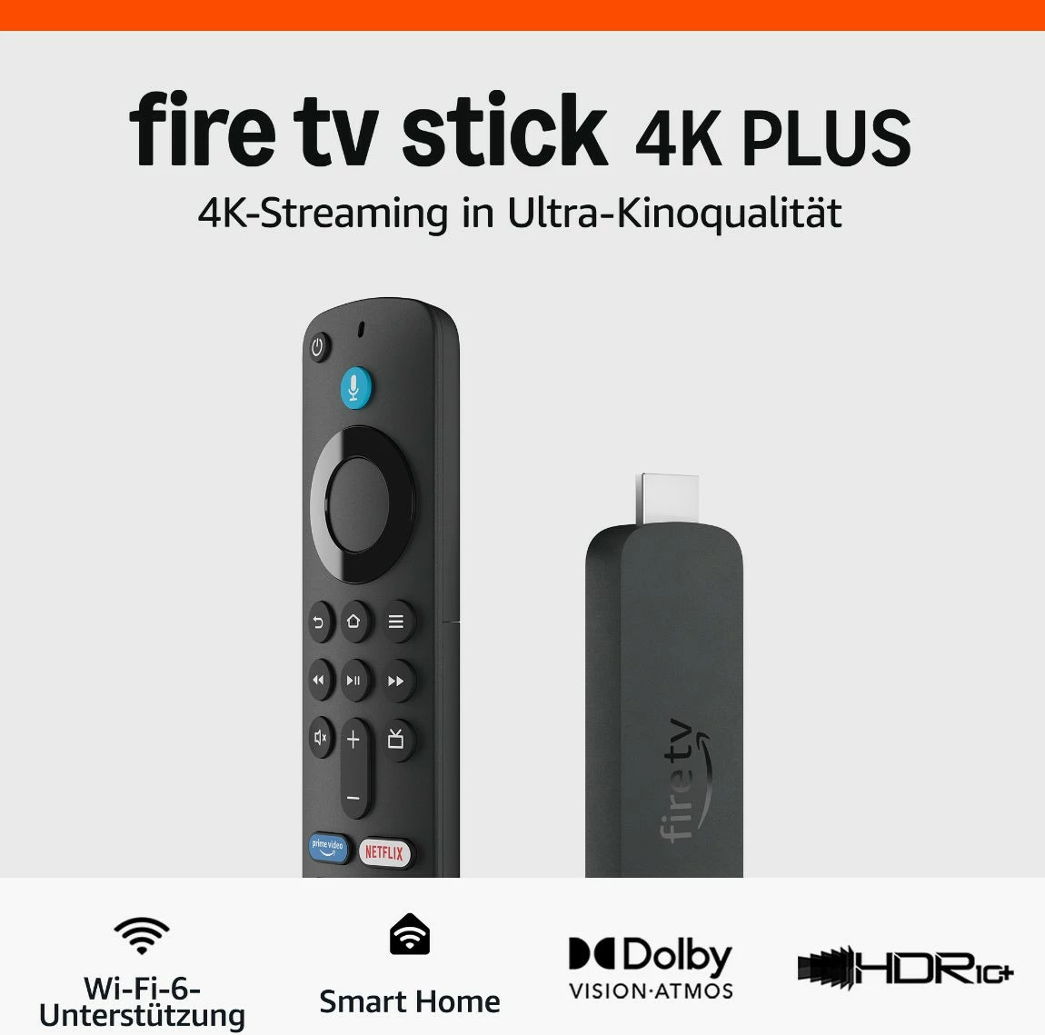 Stick streaming Amazon Fire TV Stick 4K Plus, 4K UHD, me telekomandë zanore, zi, set