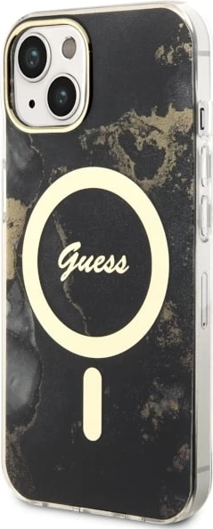 Mbështjellës Guess Golden Marble për iPhone 14 6.1", MagSafe, i zi