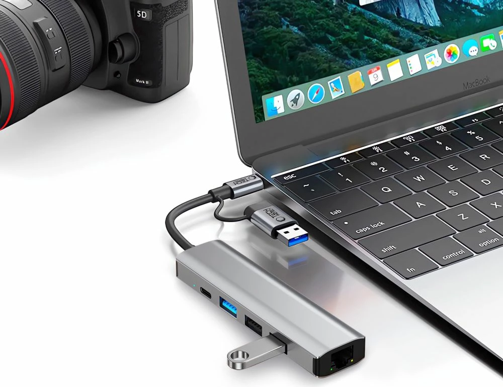 Adapter HUB Tech-Protect HB03 5in1, USB-C/USB-A, RJ45, Gri