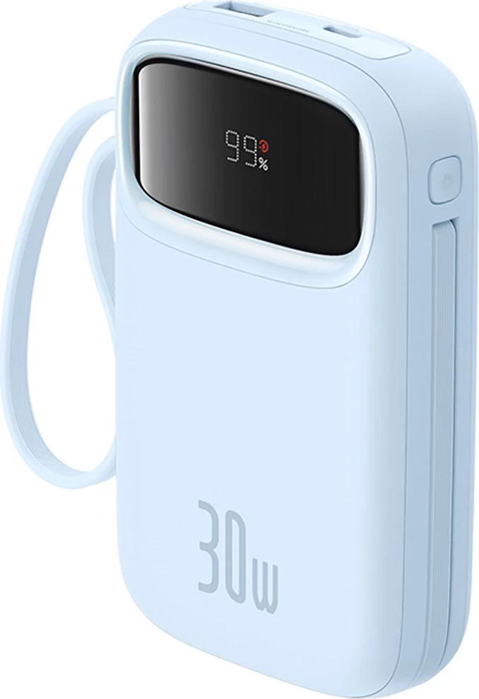 Powerbank Baseus QPow 2, 10000mAh, 30W, me kabllo USB-C të integruar, Kaltër