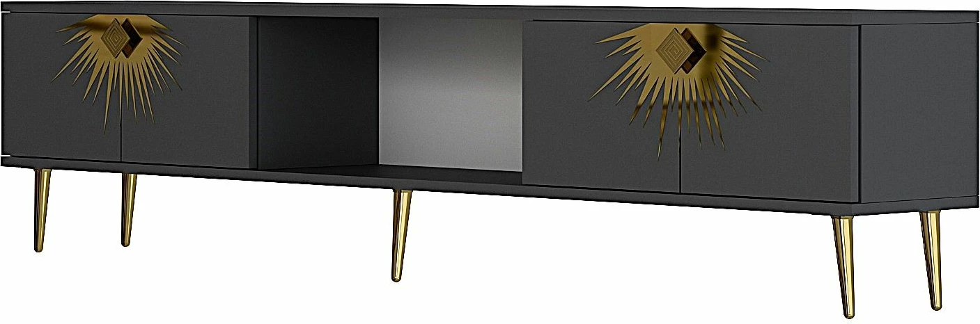 Komodë TV Skye Decor, ngjyrë antracit, detaje ari