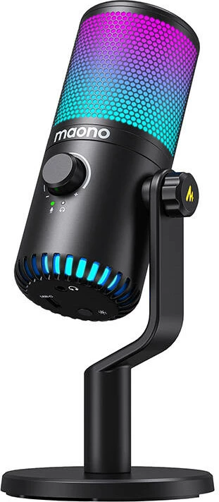 Mikrofon gaming Maono DM30RGB, kondensator, kardioid, me ndriçim RGB, i zi