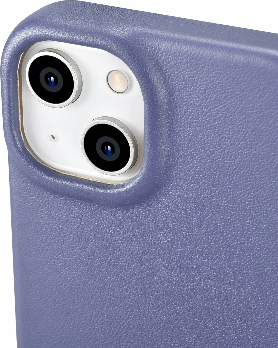 Mbështjellës lëkure iCarer CE Premium Folio për iPhone 14 Plus, MagSafe, Vjollcë e lehtë