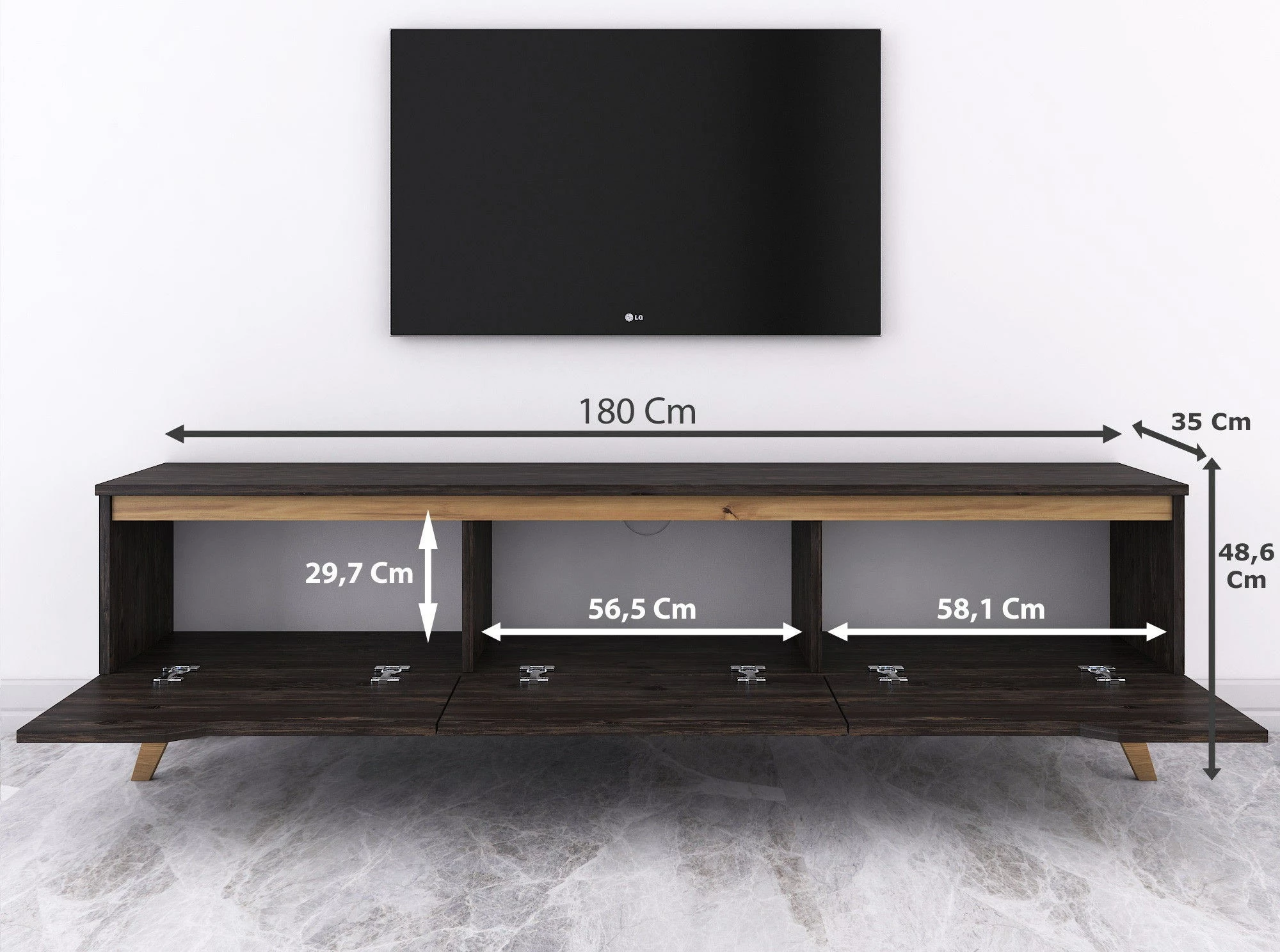 Komodë TV Skye Decor, D1 - 1009, ngjyrë e zezë dhe arre