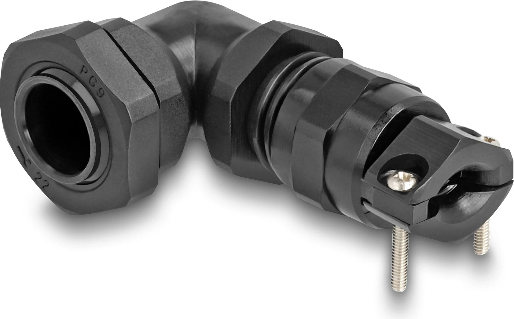 Glande kabllo DeLOCK PG9 90°, IP68, 4–8 mm, plastikë, e zezë