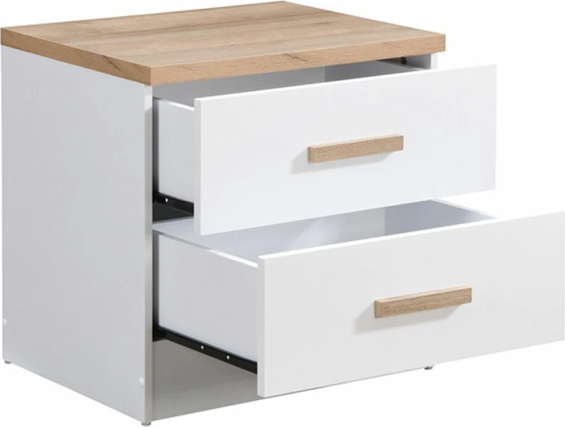 Komodinë PRACTICO me 2 sirtarë, natyrale e bardhë, 50x40x50