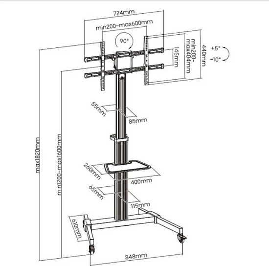Mbajtës TV në dysheme EQUIP 650630, 37–86 inç, VESA 600x400, 50 kg, argjend