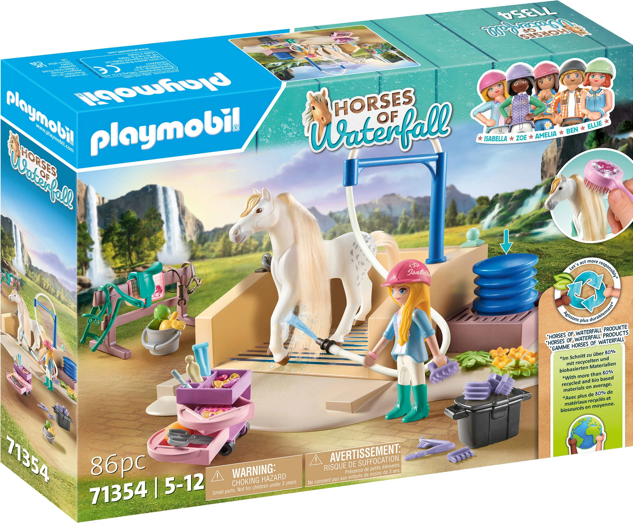 Set lodër Playmobil Horses of Waterfall 71354, stacion larjeje kuajsh, 86 copë, shumëngjyrësh
