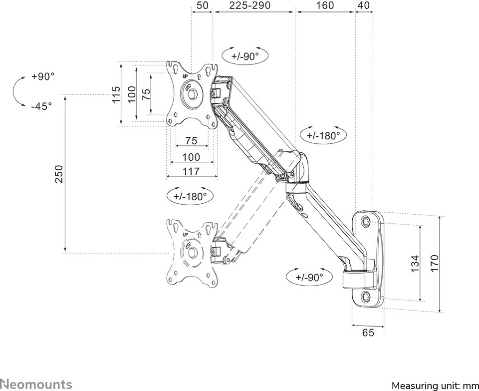 Mbajtës muri Neomounts Newstar WL70-450BL11, 17-32", 9 kg, i zi