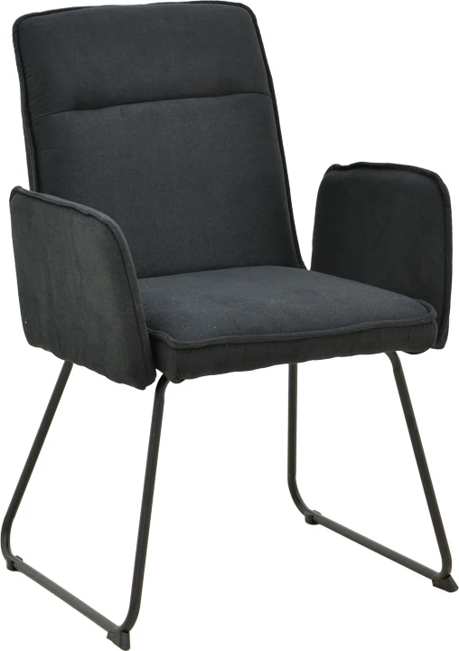 Karrige me krah Essential, set prej 4 copash, stof i zi, këmbë metalike të zeza, 55.5x59x89cm