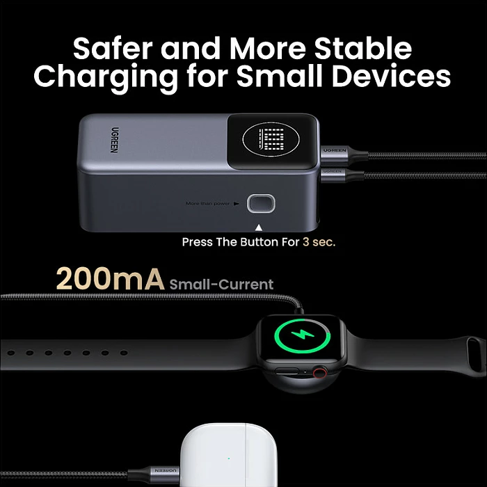 Powerbank Ugreen 12000mAh, 100W PD, USB-C + USB-A, gri