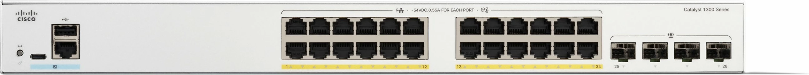 Switch Cisco Catalyst 1300-24P-4G, 24 porta GE, PoE, 4x1GE SFP, i bardhë