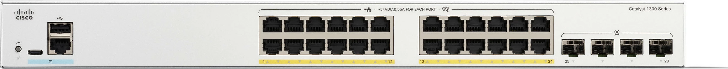 Switch Cisco Catalyst 1300-24P-4G, 24 porta GE, PoE, 4x1GE SFP, i bardhë