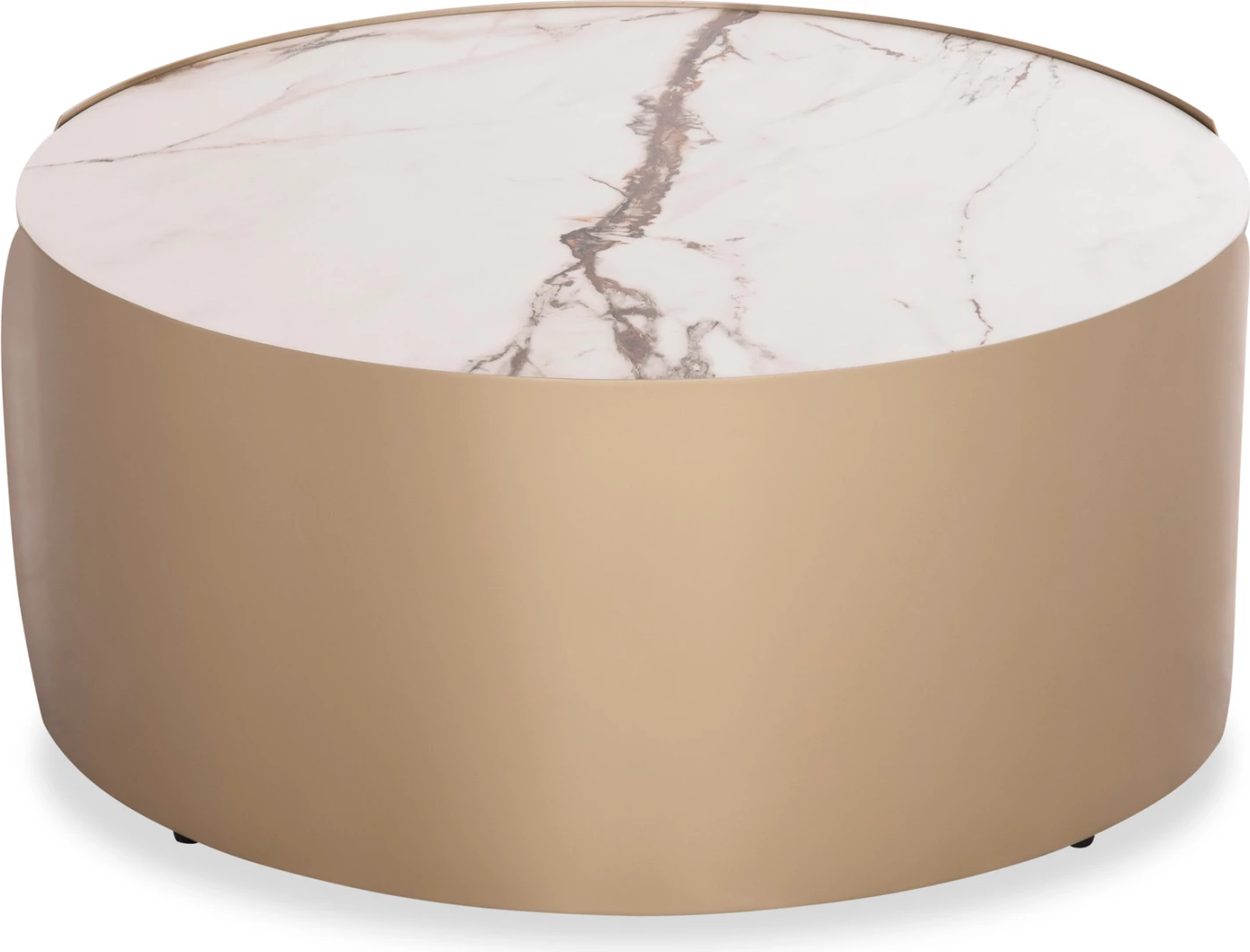 Tavolinë kafeje rrethore Obsession, ngjyrë shampanjë, mermer i bardhë