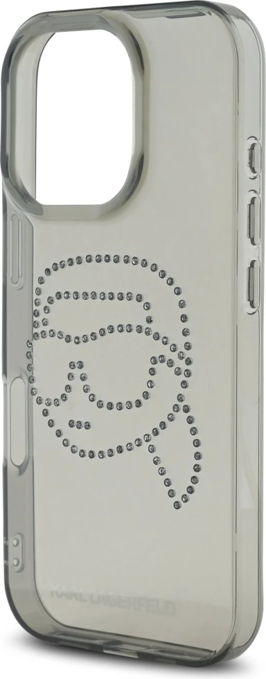 Mbështjellës Karl Lagerfeld IML Rhinestones Karl Head për iPhone 16 Pro, i zi