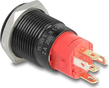 Switch DeLOCK 22013, buton me LED, IP65, 16 mm, 250V/2A, zi/kuq