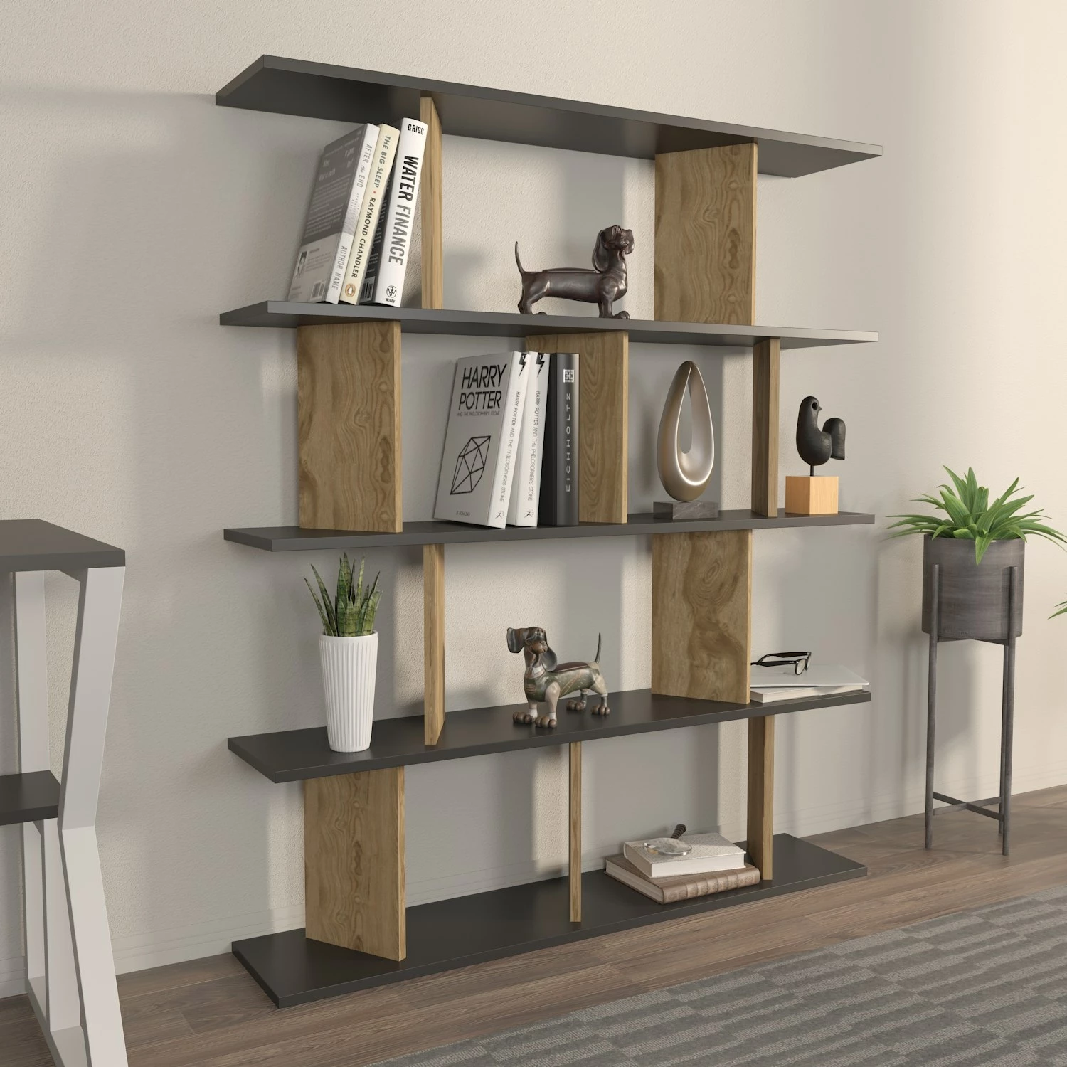 Raft librash Hanah Home, Grace, ngjyrë e zezë dhe lis