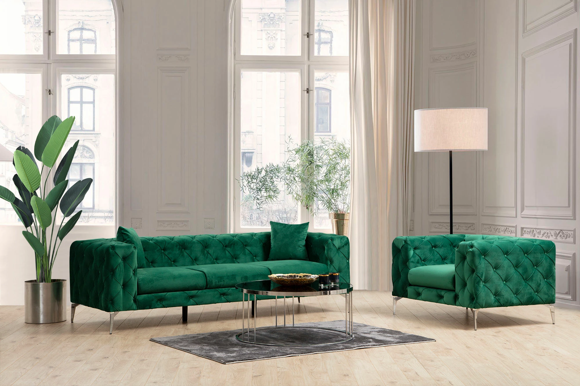 Divan treshe Atelier del Sofa, Como, ngjyrë e gjelbër