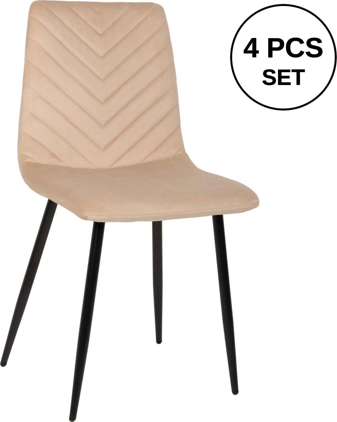 Karrige ngrënieje LATRELL FH8587.05, kadife ecru & këmbë metalike të zeza, 43x54x88H cm., set prej 4 copë