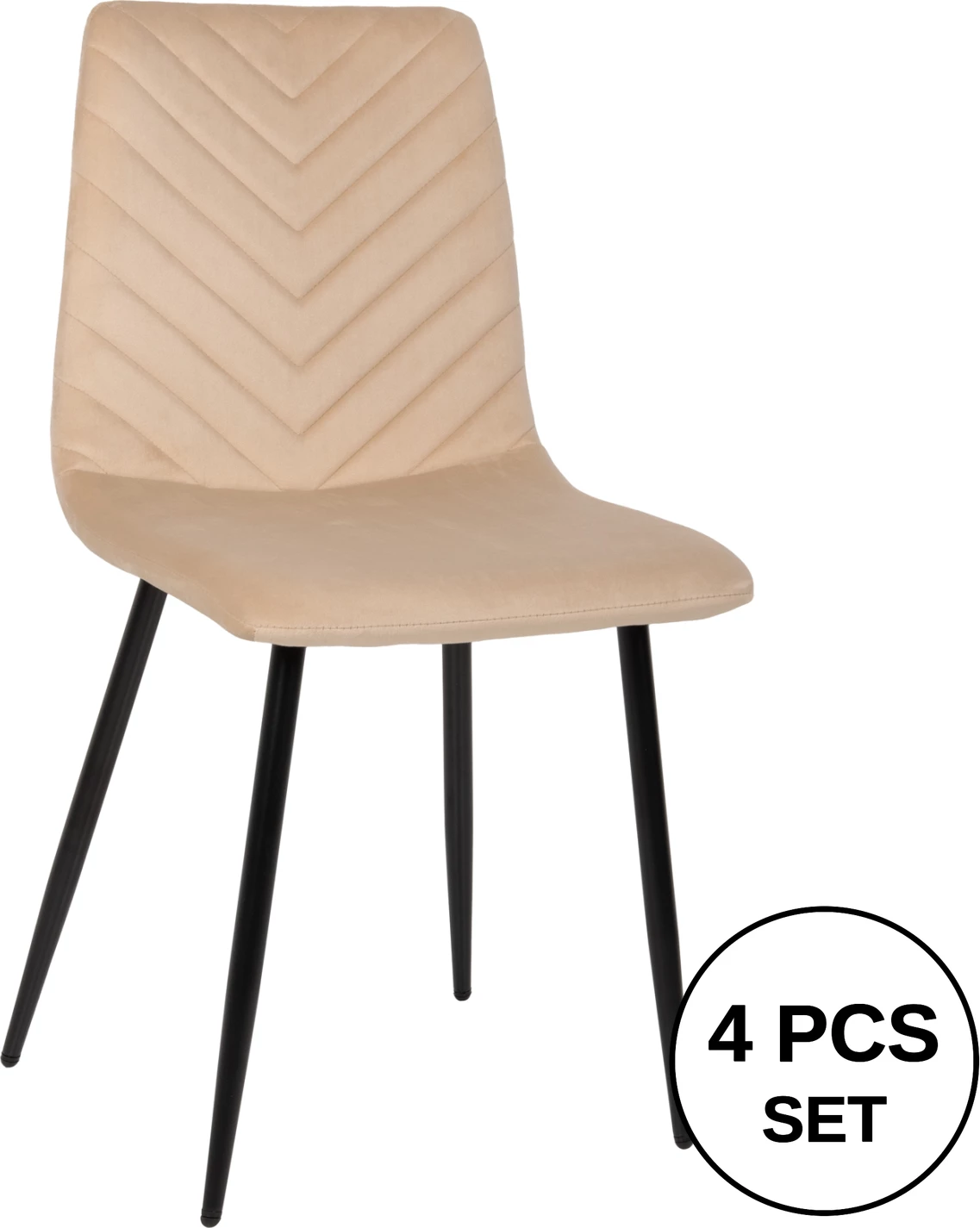 Karrige ngrënieje LATRELL FH8587.05, kadife ecru & këmbë metalike të zeza, 43x54x88H cm., set prej 4 copë